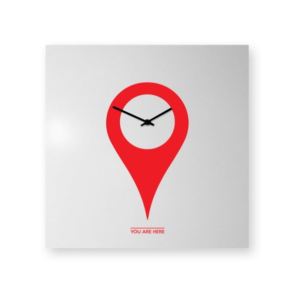 Nástenné hodiny dESIGNoBJECT.it You Are Here Red On White, 50 x 50 cm