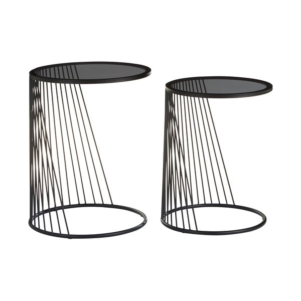 Okrúhle odkladacie stolíky so sklenenou doskou v súprave 2 ks Trento – Premier Housewares-image-2