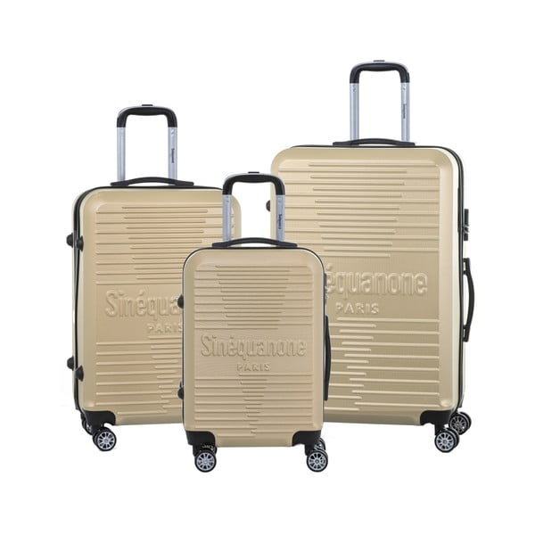 Sada 3 cestovných kufrov v béžovej farbe na kolieskách so zámkom SINEQUANONE