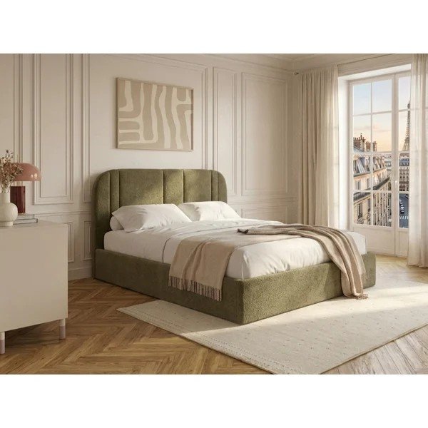 Zelená čalúnená dvojlôžková posteľ s úložným priestorom s roštom 180x200 cm Sidney – Bobochic Paris-image-1
