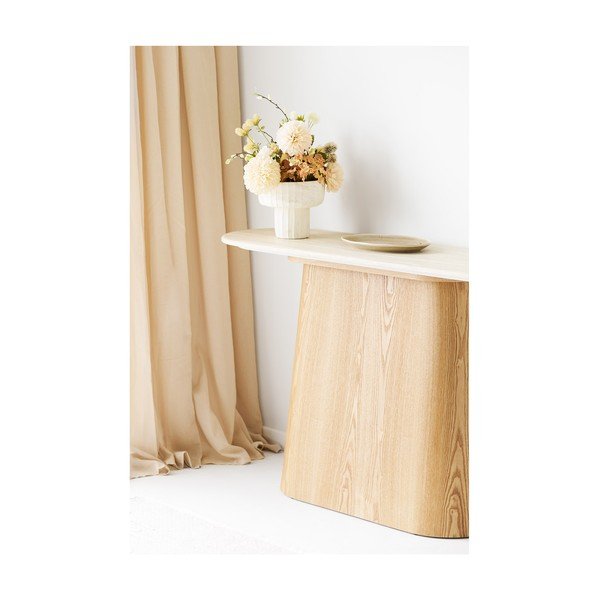 Krémovobiely/v prírodnej farbe konzolový stolík s doskou z kameňa 40x130 cm Larvik – House Nordic-image-4