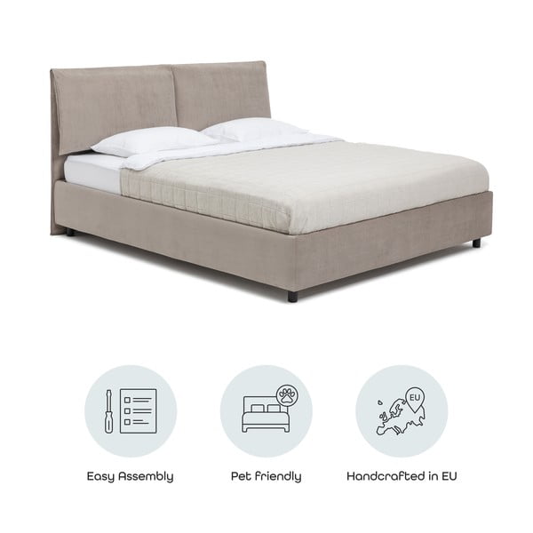 Čalúnená dvojlôžková posteľ taupe s úložným priestorom s roštom 160x200 cm Myra Pillow – Bonami Selection-image-4