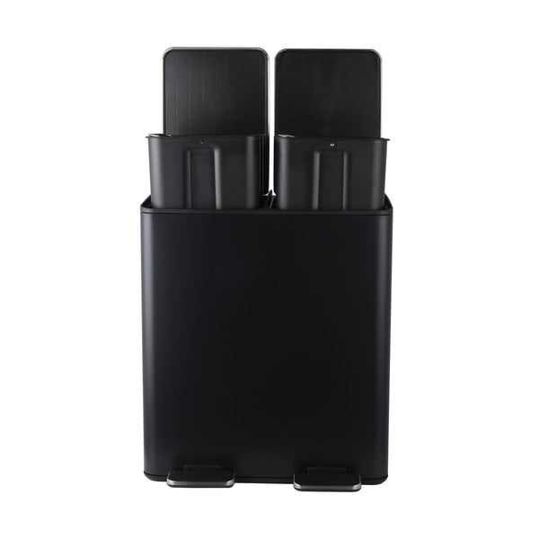 Matne čierny oceľový odpadkový kôš 2x20 l na triedený odpad/nášľapný Aliya – Spirella-image-2