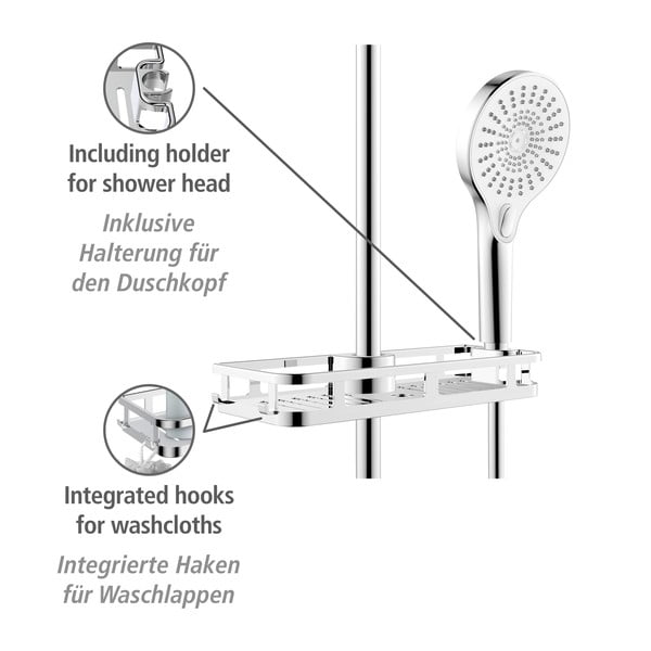 Samodržiaca plastová kúpeľňová polička v lesklej striebornej farbe Libertà - Wenko-image-4