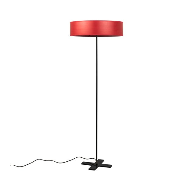 Červená voľne stojacia lampa s tienidlom z prírodnej dyhy Bulb Attack Ocho