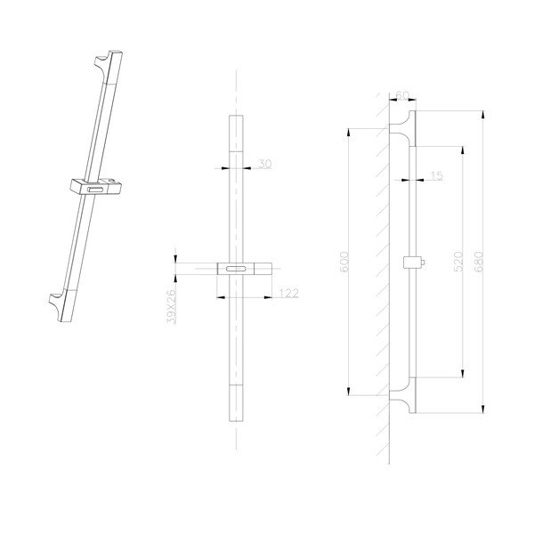 Nástenná antikoro sprchová tyč v lesklo striebornej farbe s posuvným držiakom 68 cm – Sapho-image-1