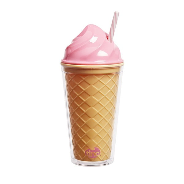 Pohárik so slamkou a ružovým viečkom TINC Ice-Cream