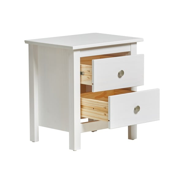 Biely nočný stolík z masívneho borovicového dreva s 2 zásuvkami Marckeric Berna-image-4