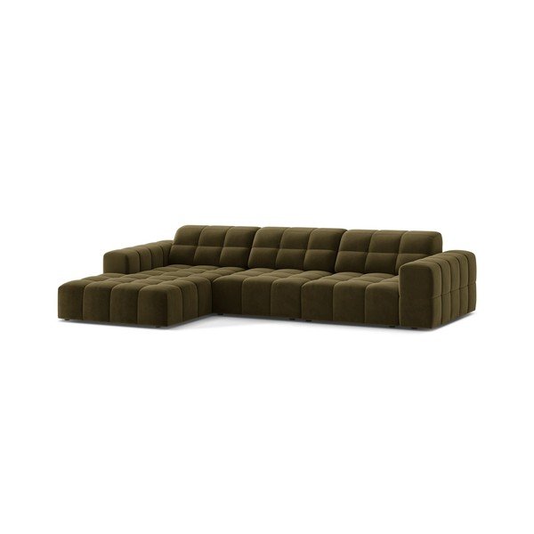 Khaki zamatová rohová pohovka (ľavý roh/s leňoškou) Chicago – Cosmopolitan Design-image-1