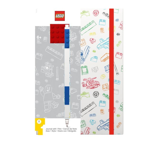 Červeno-biely zápisník A5 s modrým perom LEGO®, 96 strán
