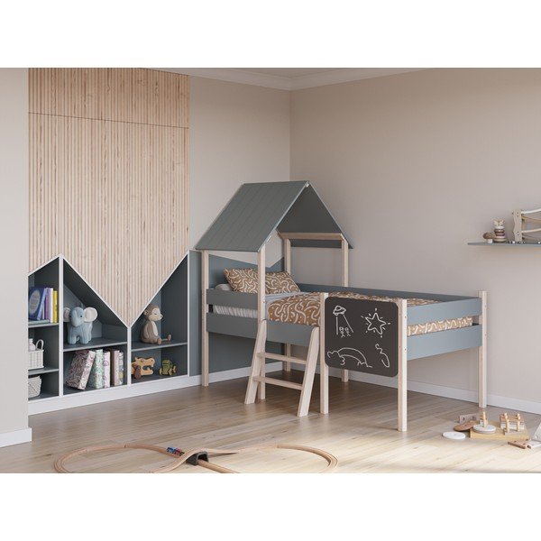 Domčeková/vyvýšená detská posteľ sivozelená z borovicového dreva s roštom 90x190 cm Mint – Marckeric-image-1