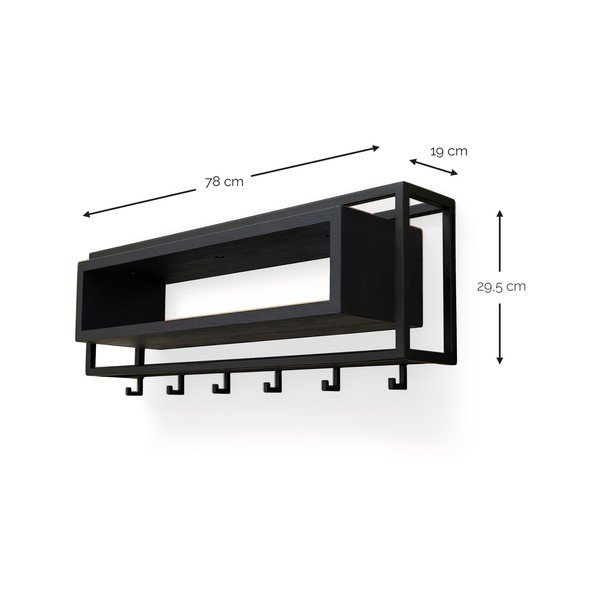 Čierny nástenný vešiak z dubového dreva s poličkou 78 cm School – Spinder Design-image-4