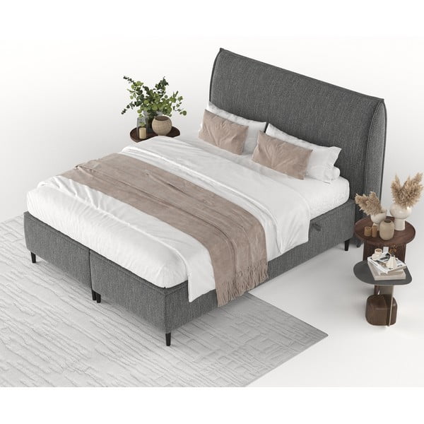 Sivá čalúnená dvojlôžková posteľ s úložným priestorom 180x200 cm Draco – Maison de Rêve-image-4