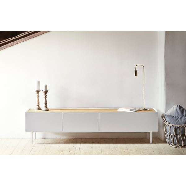 Biely/v prírodnej farbe TV stolík v dekore duba 180x45 cm Arista – Teulat-image-1