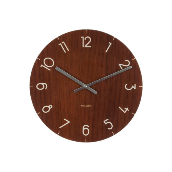 Tmavohnedé hodiny Karlsson Glass Wood, ⌀ 17 cm