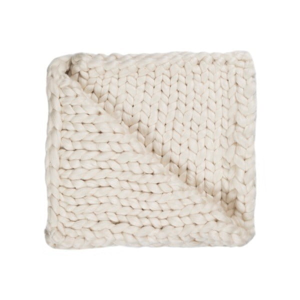 Biela ručne pletená deka Chunky Plaids, 130 x 160 cm