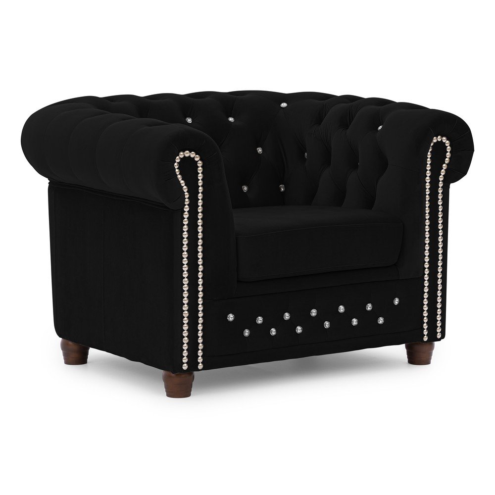 Čierne zamatové kreslo chesterfield York Blik – Ropez