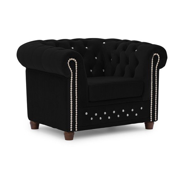 Čierne zamatové kreslo chesterfield York Blik – Ropez