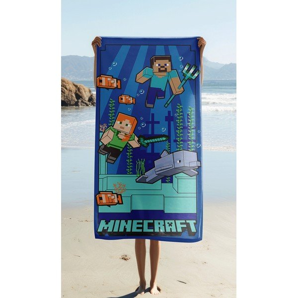 Modrá detská osuška z mikrovlákna 70x140 cm Minecraft "Underwater Fun" – Jerry Fabrics-image-1