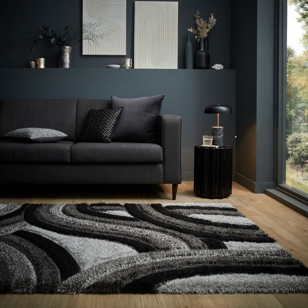 Čierno-sivý ručne tkaný koberec z recyklovaných vlákien 160x230 cm Velvet – Flair Rugs-image-1