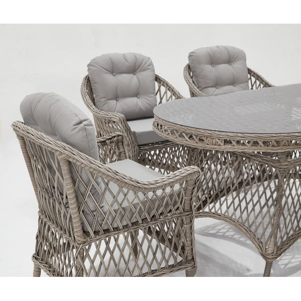 Svetlosivá záhradná jedálenská súprava z umelého ratanu pre 6 Nova – Floriane Garden-image-2