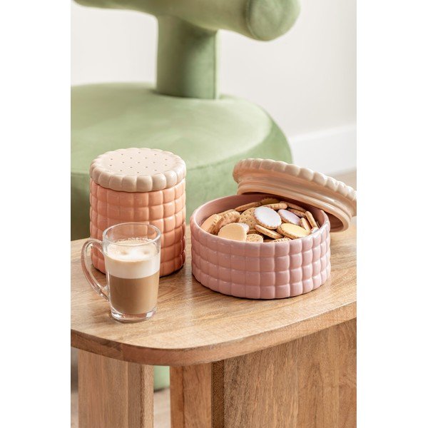 Svetloružový dekoratívny keramický úložný box ø 20x10 cm Biscuit Box – PT LIVING-image-1