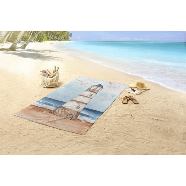 Modrá/hnedá zamatová plážová osuška 100x180 cm Berlin – Good Morning-image-1