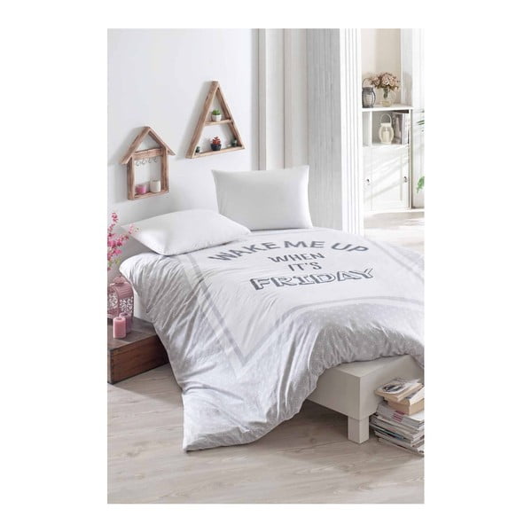 Bavlnené obliečky s plachtou na dvojlôžko Friday Light Grey, 200 × 220 cm