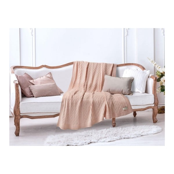 Lososovoružová bavlnená deka Madame Coco Knitty, 130 × 170 cm