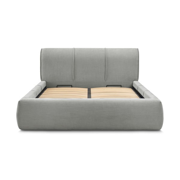 Svetlosivá čalúnená dvojlôžková posteľ s úložným priestorom s roštom 180x200 cm Vernon – Bobochic Paris-image-3