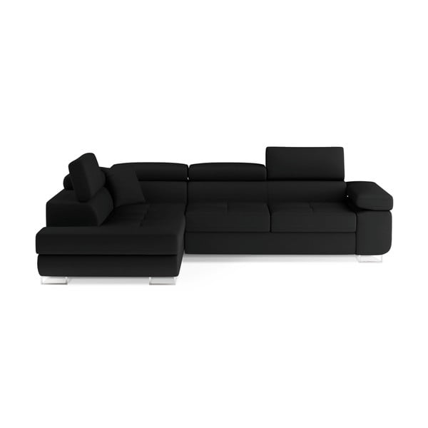 Čierna rozkladacia/s úložným priestorom rohová pohovka (ľavý roh/do L) Anton – ELTAP