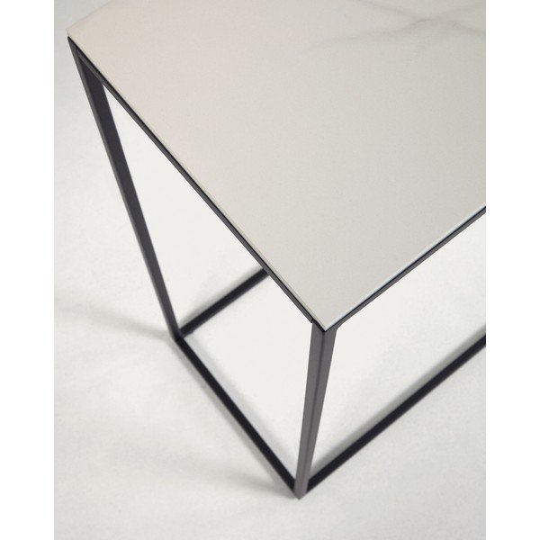 Čierno-biely konzolový stolík s keramickou doskou 30x110 cm Rewena – Kave Home-image-4