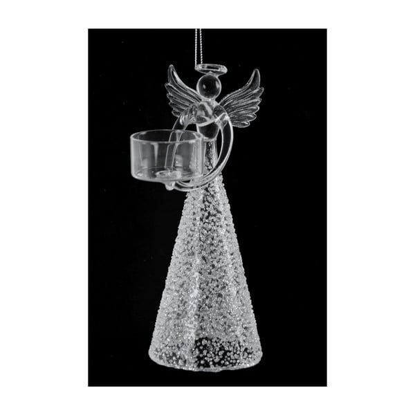 Vianočná sklenená ozdôba v tvare anjela s držákem na čajovou svíčku Ego Dekor, výška 20 cm