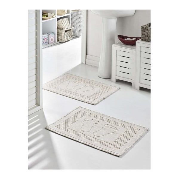 Sada 2 krémových bavlnených kúpeľňových predložiek Bathmat Garrudo, 50 × 70 cm