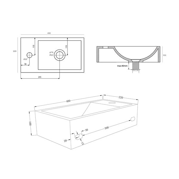 Svetlosivé betónové umývadlo 40x22 cm Crest – Sapho-image-3