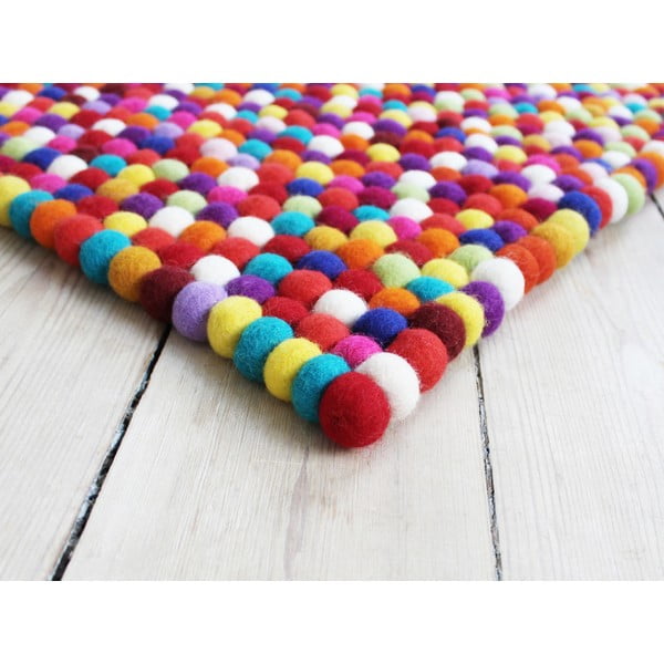Tmavočervený guľôčkový vlnený koberec Wooldot Ball rugs, 100 x 150 cm