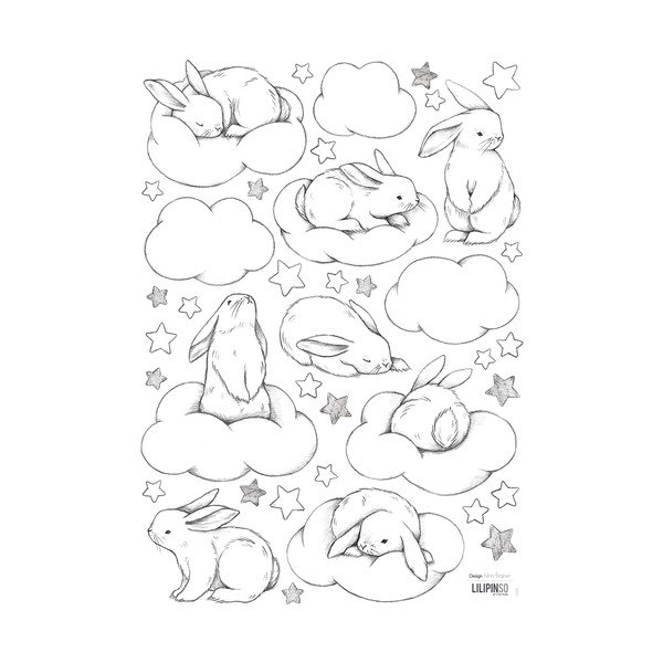 Hárok samolepiek 30x42 cm Bunnies, Clouds And Stars – Lilipinso