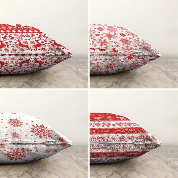 Súprava 4 vianočných žinylkových obliečok na vankúš Minimalist Cushion Covers Red Snowflakes, 55 x 55 cm-image-1