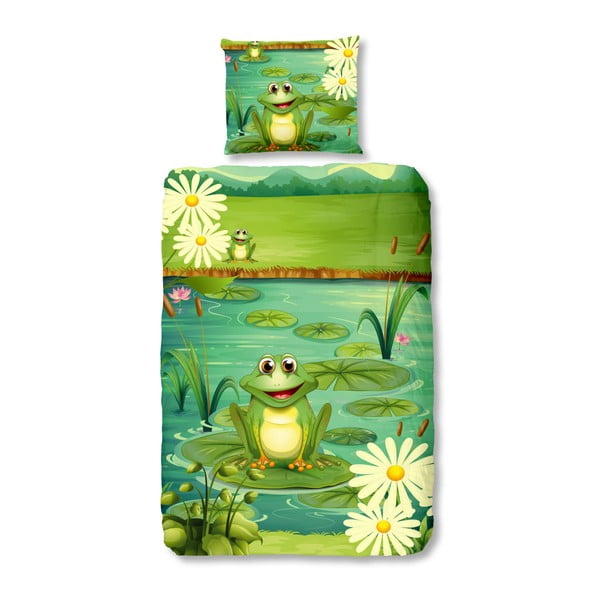 Detské posteľné obliečky na jednolôžko z čistej bavlny Good Morning Frogs, 140 × 200 cm