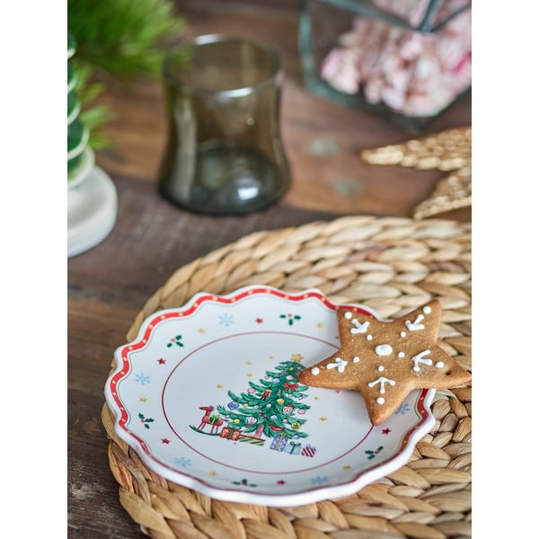 Červeno-krémový servírovací keramický tanier s vianočným motívom ø 17 cm Naive – Bloomingville-image-2