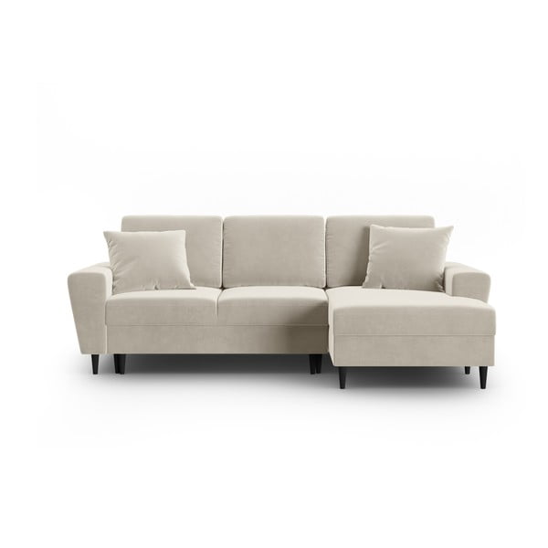 Béžová zamatová rozkladacia/s úložným priestorom rohová pohovka (pravý roh/s leňoškou) Kyoto – Cosmopolitan Design