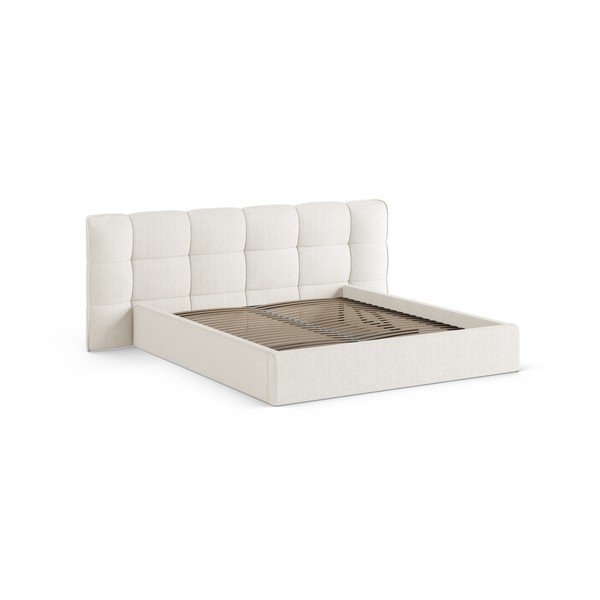 Slonovinová čalúnená dvojlôžková posteľ s úložným priestorom s roštom 180x200 cm Eric – Micadoni -image-3