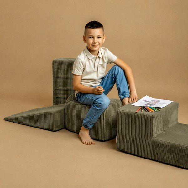 Khaki penové ihrisko 3 ks výška  30 cm 45x193 cm – Meowbaby-image-1