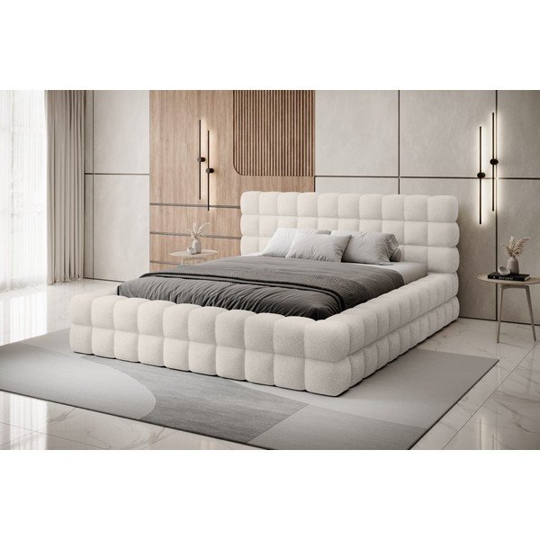 Biela čalúnená dvojlôžková posteľ s úložným priestorom s roštom 160x200 cm Dizzle – ELTAP-image-1