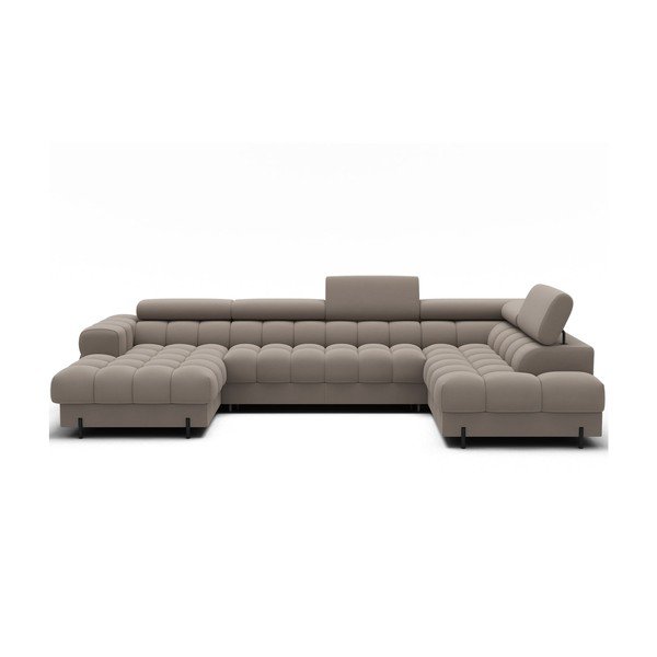 Svetlohnedá zamatová rozkladacia rohová pohovka (pravý roh/do tvaru "U") Feraria – ELTAP