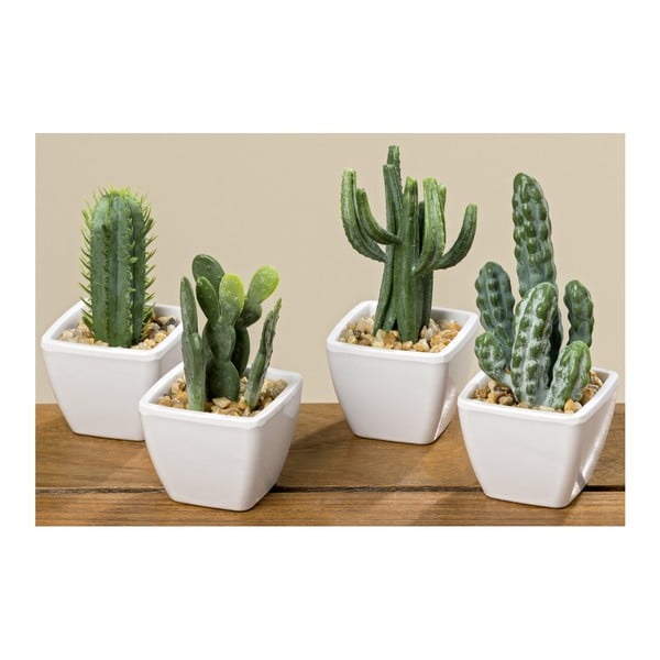 Sada 4 dekoratívnych kaktusov s kvetináčom Boltze Cactus