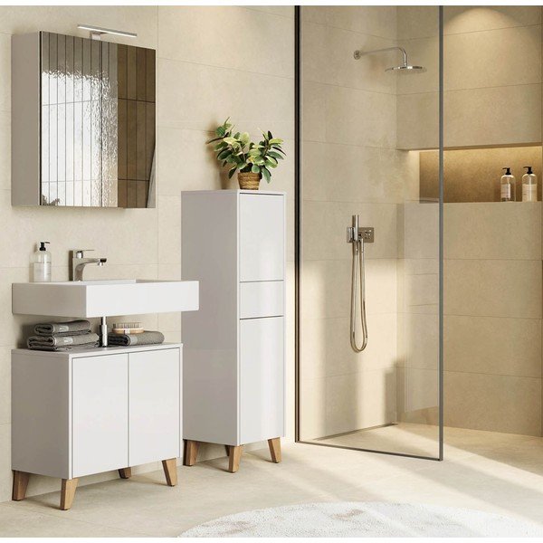 Krémovobiela matná vysoká kúpeľňová skrinka 33x123 cm Arnea – Germania-image-1