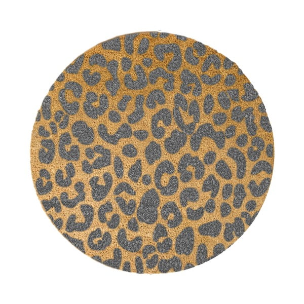 Sivá okrúhla rohožka z prírodného kokosového vlákna Artsy Doormats Leopard, ⌀ 70 cm