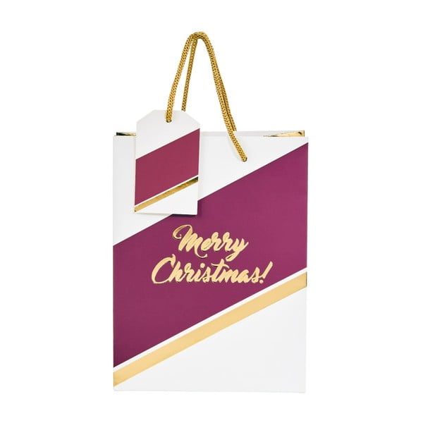 Bielo-červená darčeková taška Butlers Merry Christmas, výška 9,2 cm