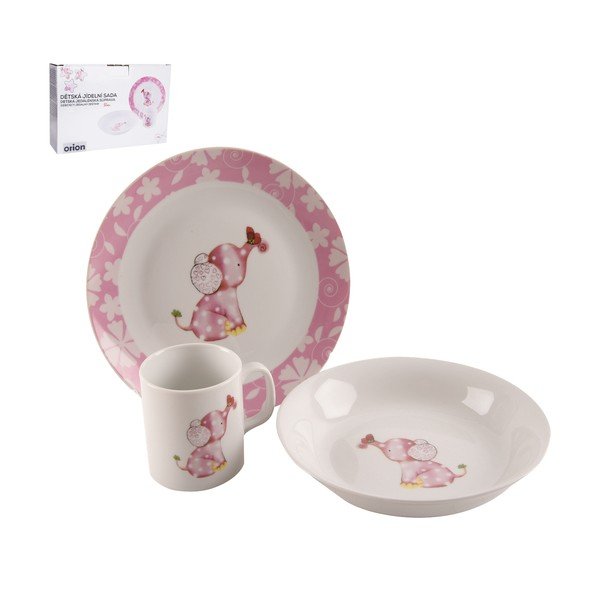 Sada detského jedálenského riadu z porcelánu s motívom slona Orion